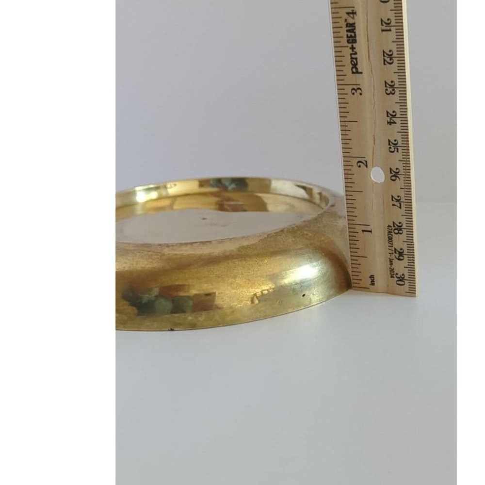 Vintage Brass Pillar Candle Holder Round Patina Finish 5in Mid Century Modern - Picture 5 of 6